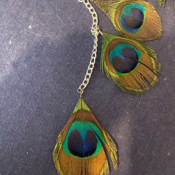 Peacock Feather Barrette Earring - Picture 2 of 4